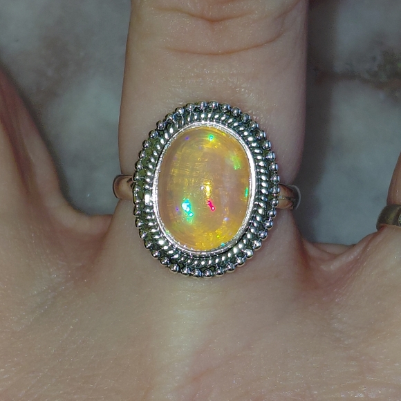 Elegant Silver Ethiopian Opal Ring Size 7.75 - Picture 8 of 15
